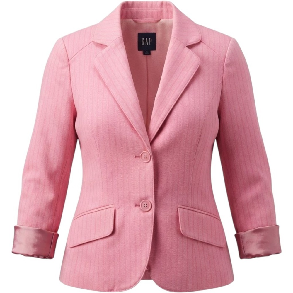 Gap Womens Pink Pinstripe Blazer Jacket Two Button Floral Lining Size 0